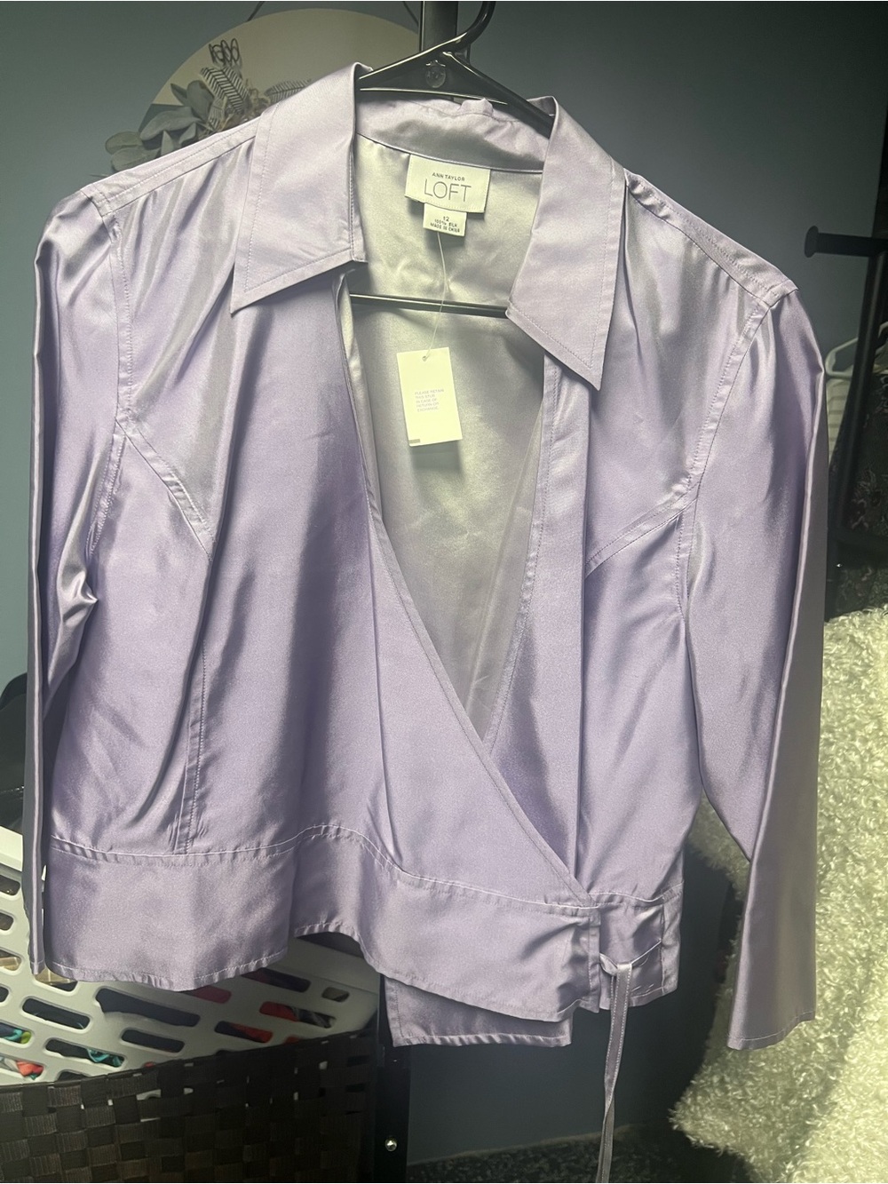 LOFT Lavender Satin Wrap Blouse - Picture 5 of 5